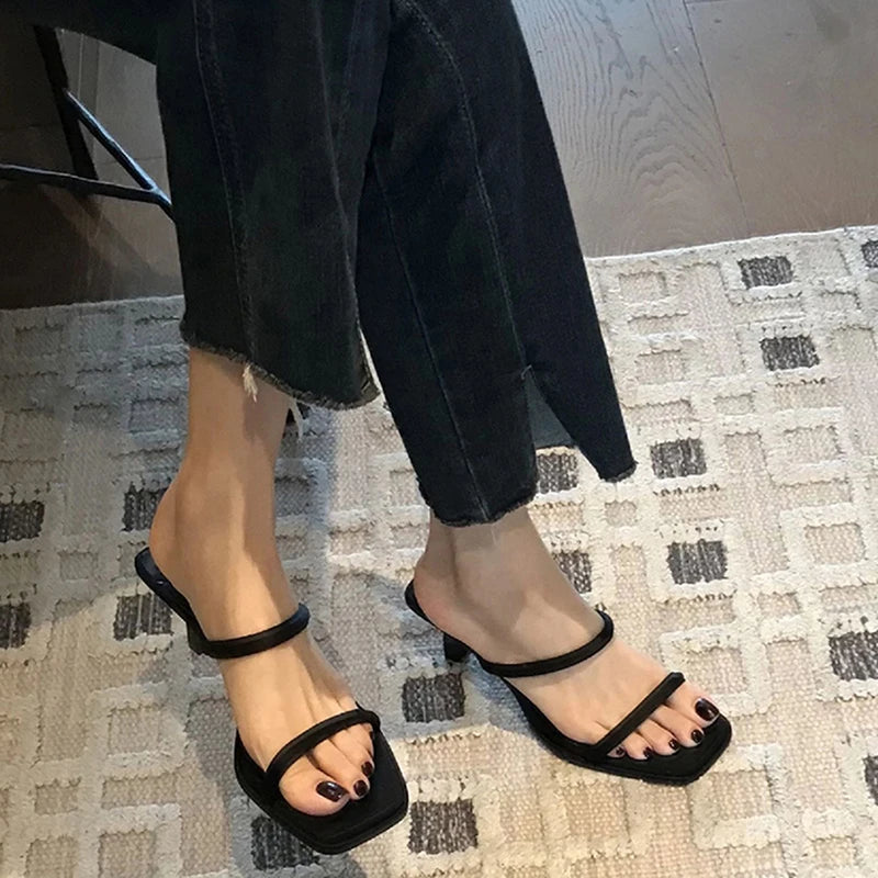 Aiertu  -  Summers Narrow Band Women Slippers Shoes Casual Street Style Ladies Open Toe High Heel Slides Aiertu