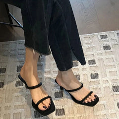 Aiertu  -  Summers Narrow Band Women Slippers Shoes Casual Street Style Ladies Open Toe High Heel Slides Aiertu