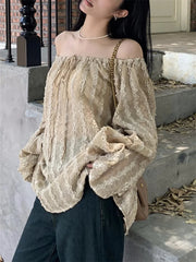 Aiertu  -  Fashion Lantern Sleeve Blouses Women Summer Casual Chic 2026 Loose Vintage Mujer Slash Neck Vacation Off Shoulder Beach Aiertu