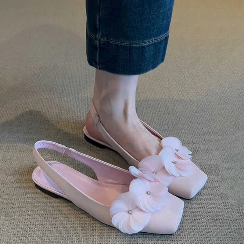 Aiertu  -  Summer Flower Women Mules Sandals Fashion Square Toe Slip On Singbacks Shoes Ladies Elegant Dress Flats Sandalias Aiertu