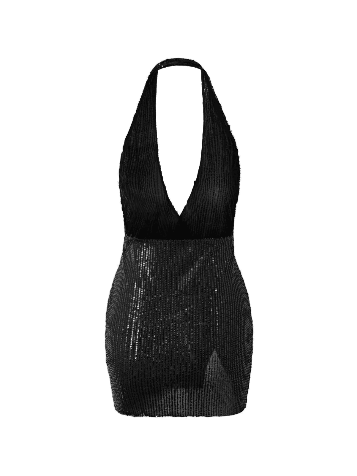 Aiertu  -Split Sequin Halter Party Mini Dress aiertu