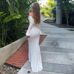 Aiertu  Autumn Long Sleeve Off The Shoulder Bodycon Dress New Mermaid Wedding Guest Party Dresses for Women White Dress Aiertu