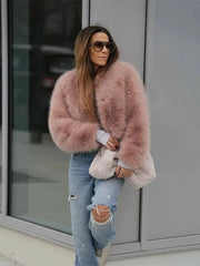 Aiertu  -  Luxury Faux Fur Short Jacket Fashion 2026 Women Autumn Winter Warm Long Sleeve Coat Elegant Female Commute Cardigan Outwear Aiertu