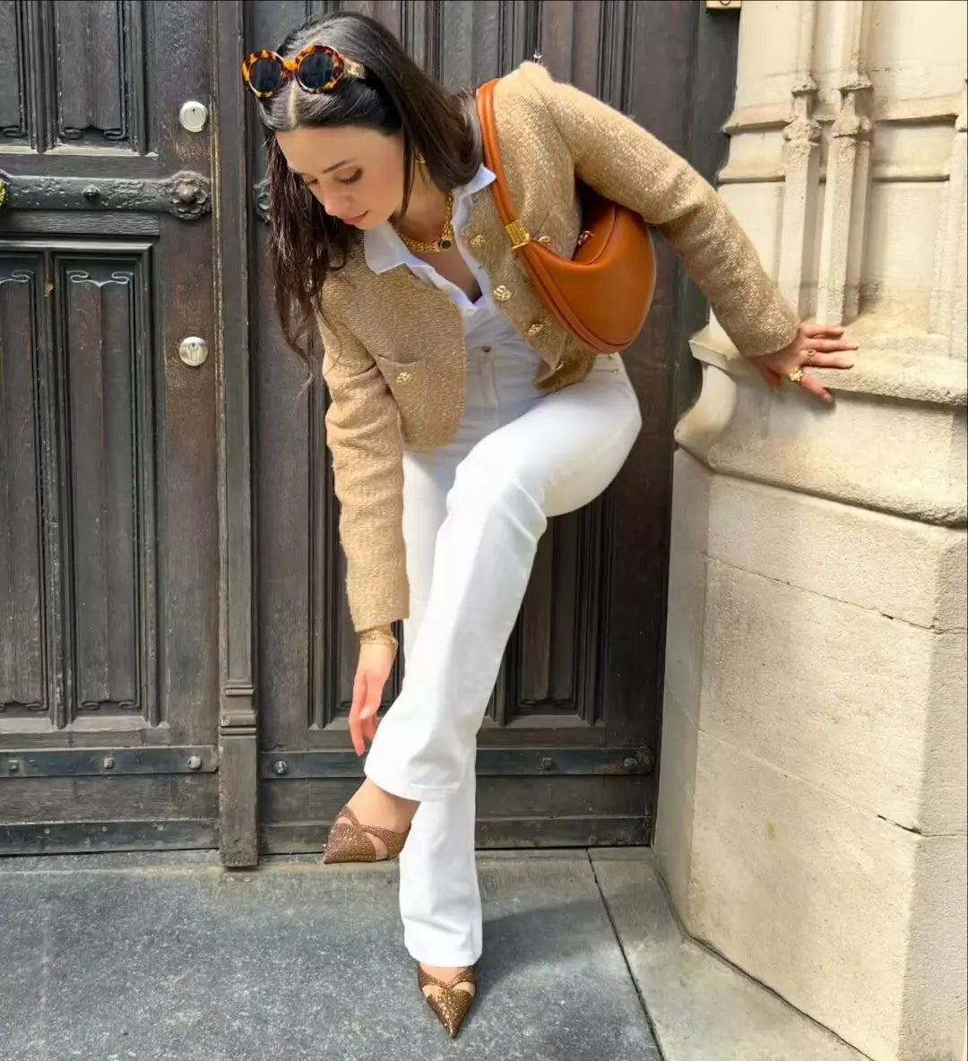 Aiertu  -  French high-end gold single-breasted small fragrant style jacket for women, spring and autumn fashion, versatile bright silk tex Aiertu