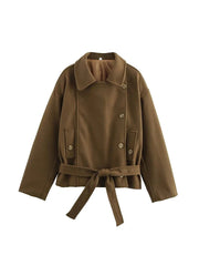 Aiertu  Women Fashion With Belt Brown Single Breasted Jackets Vintage Lapel Neck Long Sleeves Female Chic Lady Outfits Aiertu