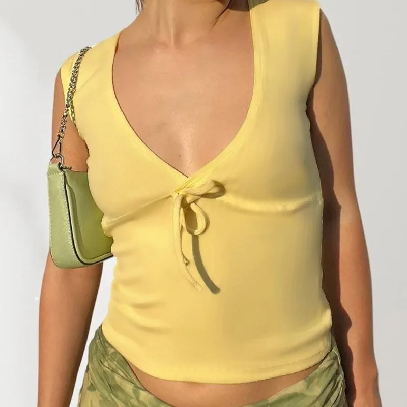 Aiertu  -  2 Pieces Set Yellow Sleeveless Crop Top and Floral Mesh Long Skirt Coords Sets Woman Vacation Summer Outfits P84-DI29 Aiertu