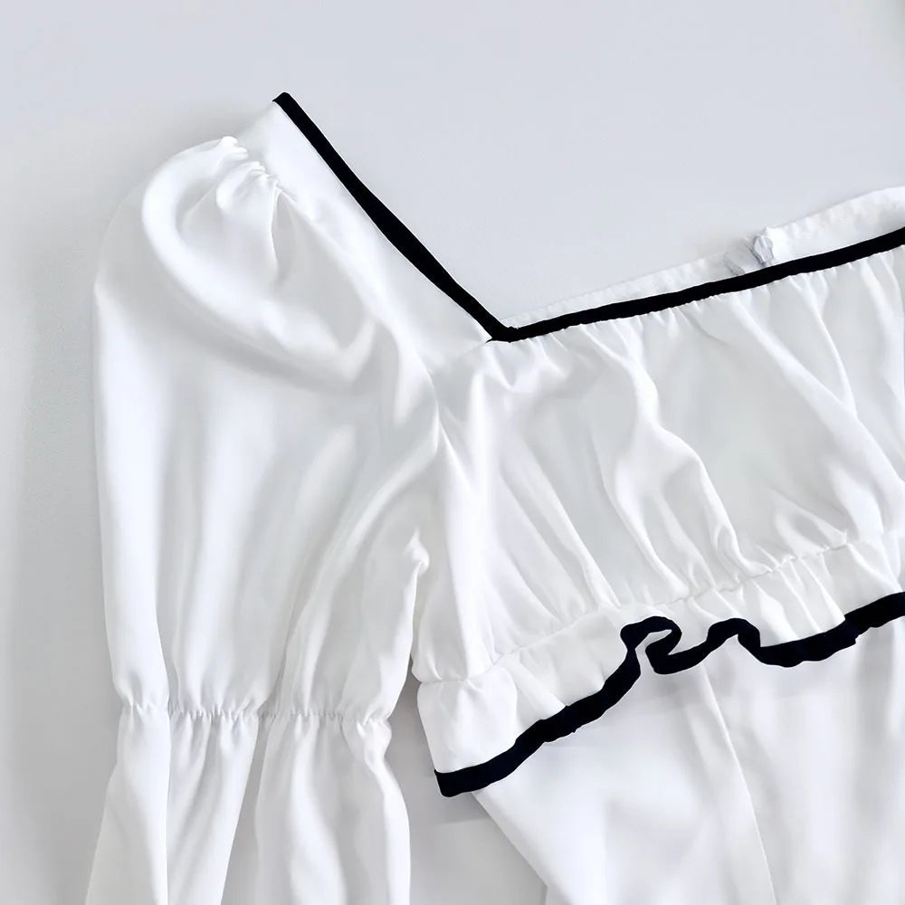 Aiertu  -  White Elegant A-line Mini Dress Women 2025 New Spring Square Collar Long Sleeve Vestidos High Waist Casual Fashion Short Dresses Aiertu
