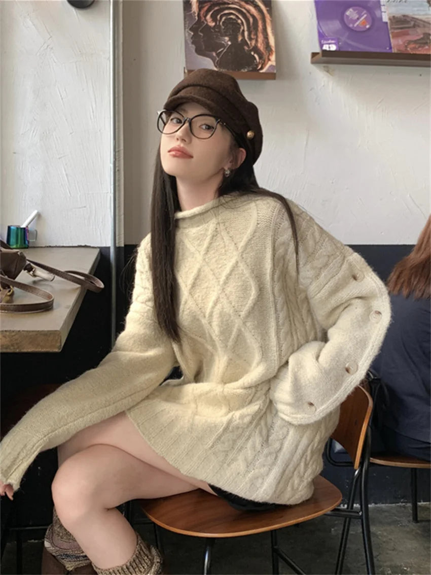 Aiertu  -  Winter Oversize Sweaters Women Apricot Thicken Loose Daily Knitted Office Lady Pullovers Fashion Casual All Match Aiertu
