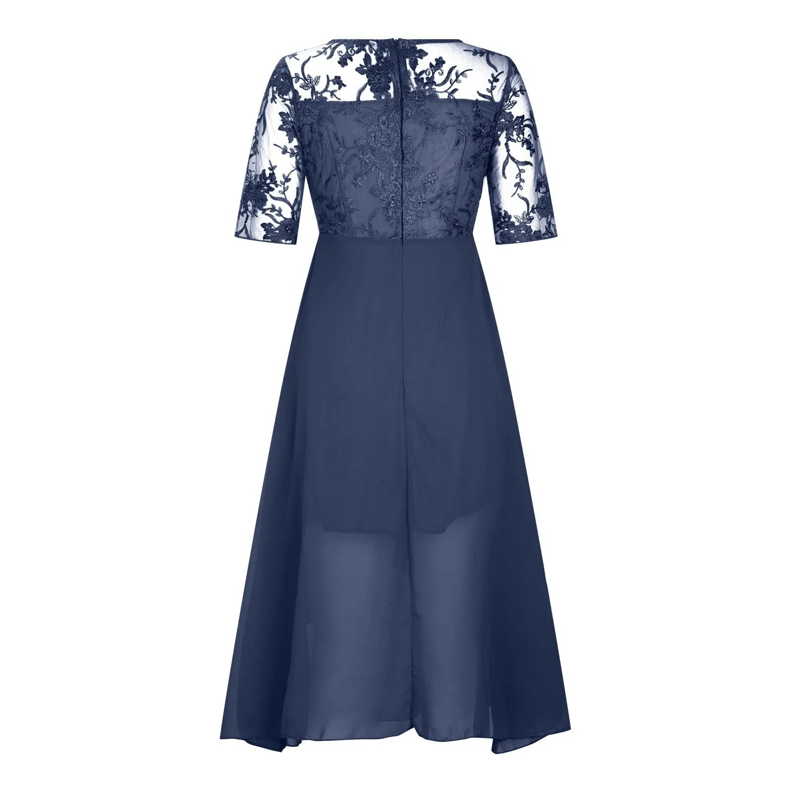 Aiertu  -  Dresses For Women Elegant Lace Chiffon Flowy Dress Evening Party Gown Half Sleeve Lace Chiffon Dress Vestidos En Oferta Liquidac Aiertu