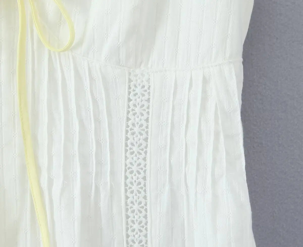 Aiertu  -  Luxury Dresses Women 2025 Summer Short Dress Sexy Frenchy White Lace Mini Dresses V Neck Short Sleeve Dress Back Lace Up Aiertu