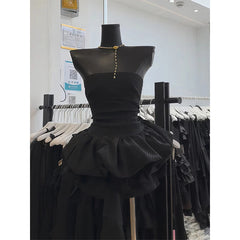 Aiertu  -  Vintage Black Mini Dress Women Party Prom Sexy Strapless Ball Gown Dresses Summer Korean Bodycon Design A Line Vestidos Aiertu