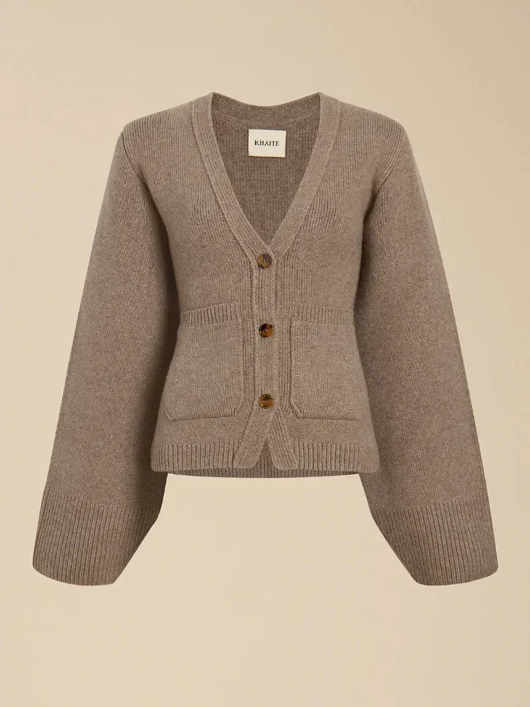 Aiertu     -  Fall Outfits 2026 Elegant Marron V-neck Knitted Cardigans With Pocket Casual Single Breasted Long Sleeve Knitwear Women New Autumn Commute Sweater Aiertu