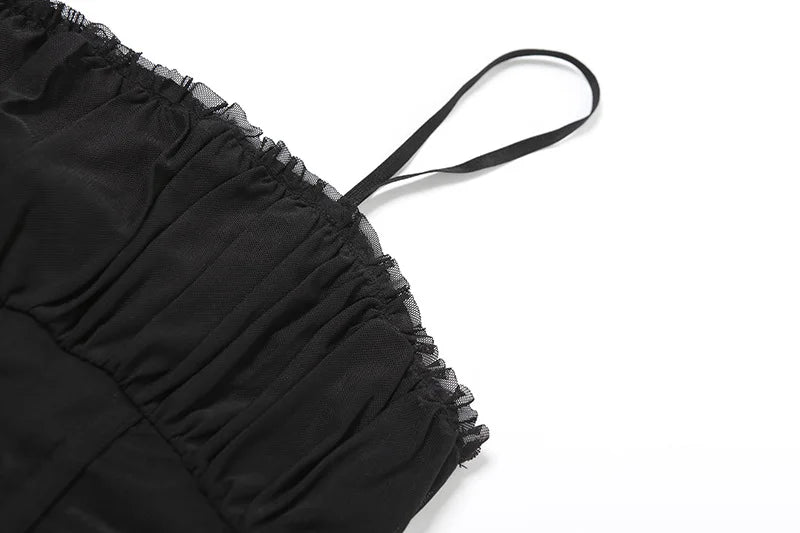 Aiertu  -  Summer 2 Piece Set for Woman Sexy Outfits Black Mesh Sheer Corset Top and Drawstring Pleated Mini Skirt Sets P94-EH32 Aiertu