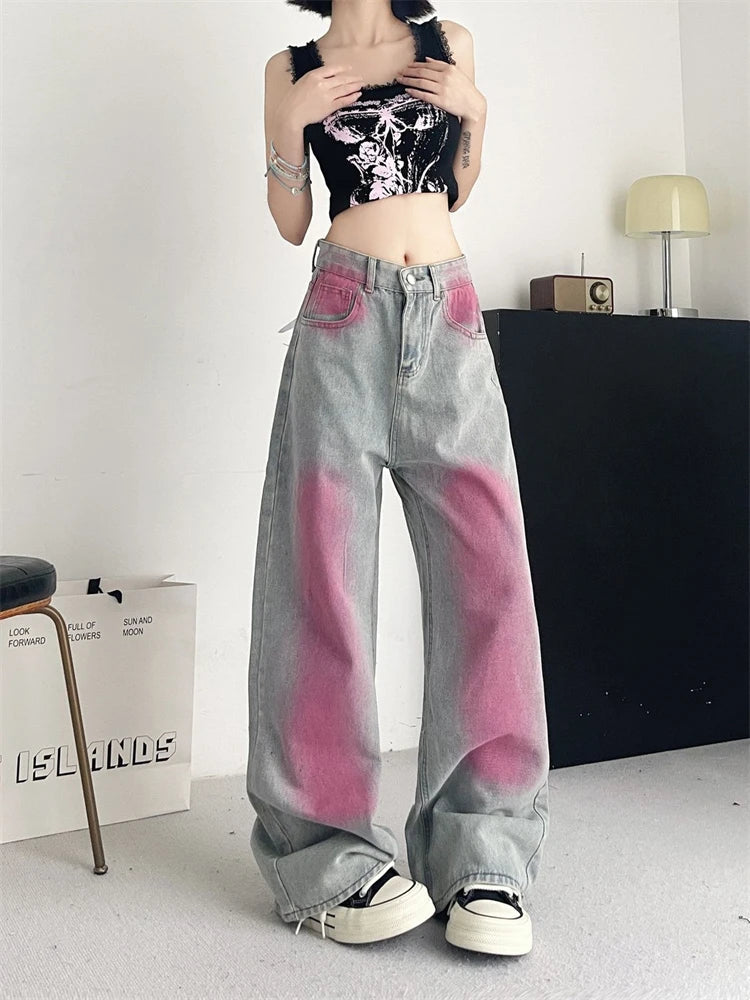 Aiertu  -  Women's Inkjet Design Thin Jeans Street Summer New Trousers Young Girl Street Bottoms Female High Waisted Denim Pants Aiertu
