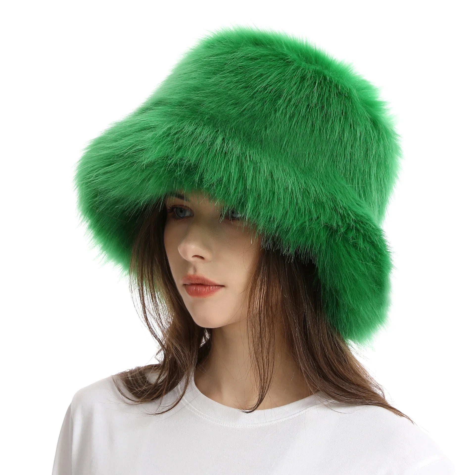 Aiertu  -  Autumn Winter Women Keep Warm Rainbow Faux Fox Fur Basin Cap Female Fashion Casual Party Bucket hat Music Festival Thickened Hat Aiertu