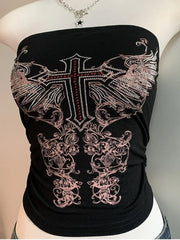 Aiertu  -  Y2K dark personality pattern printed tube top female niche hot girl outside wearing backless slim jacket Aiertu