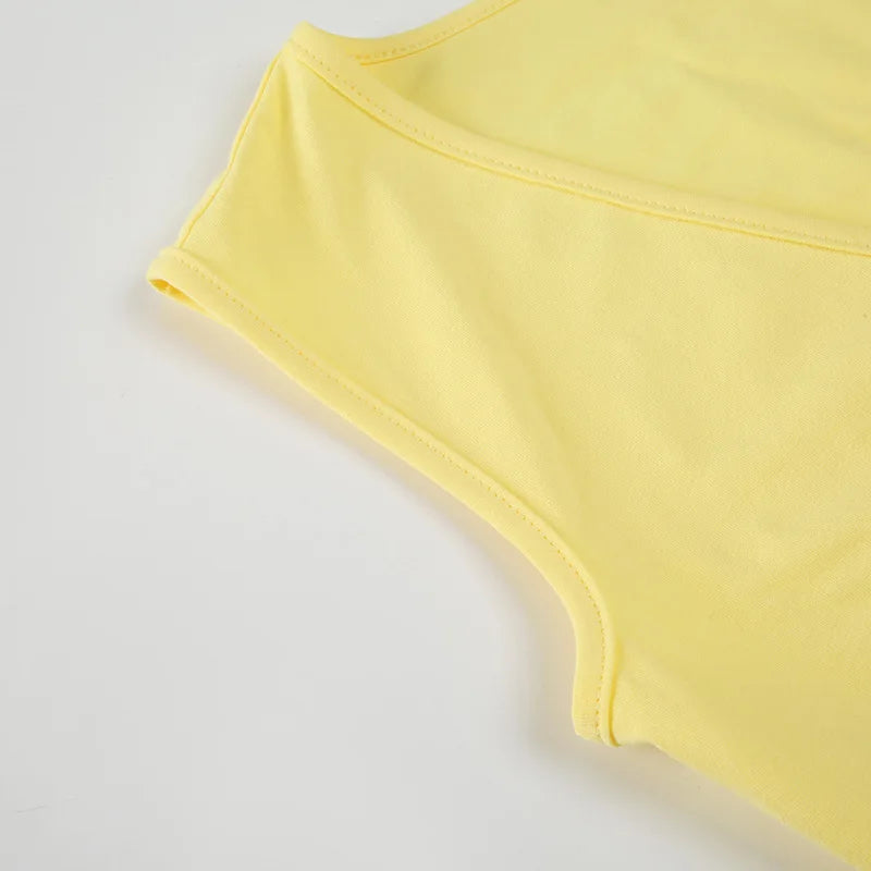 Aiertu  -  2 Pieces Set Yellow Sleeveless Crop Top and Floral Mesh Long Skirt Coords Sets Woman Vacation Summer Outfits P84-DI29 Aiertu