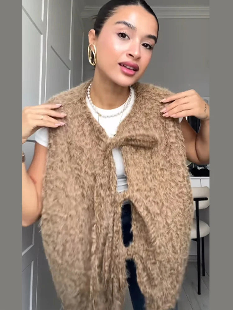 Aiertu  -  Bow Tied Vests Women Round Neck Short Casual Sleeveless Vest Jacket Woman Waistcoat Streetwear New Women Outerwear 2025 Spring Aiertu