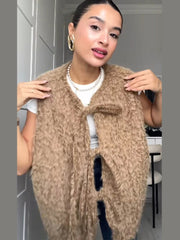 Aiertu  -  Bow Tied Vests Women Round Neck Short Casual Sleeveless Vest Jacket Woman Waistcoat Streetwear New Women Outerwear 2025 Spring Aiertu