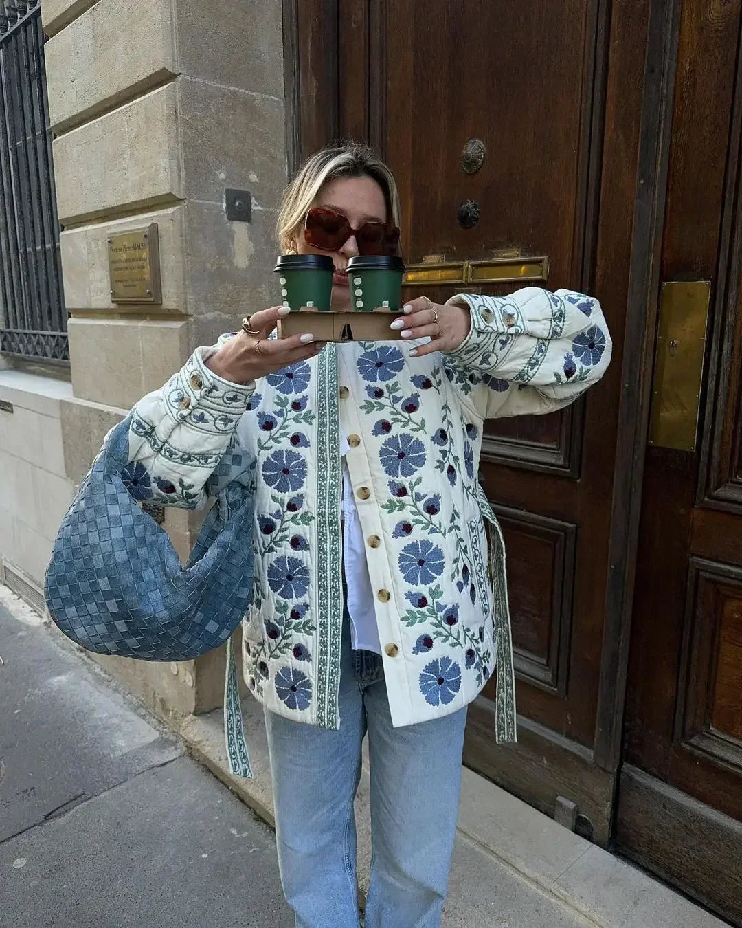 Aiertu  -  Winter Women Casual Floral Printed Cotton Jacket With Belt Female Lace Up Single-breasted Slim Coats 2026 Lady Street Outercoat Aiertu