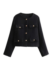 Aiertu  -  New Retro Fashion Women Coarse Tweed Round Neck Long Sleeved Jacket Winter Korean Elegant Lady Long Sleeved Button Short Jacket Aiertu
