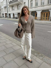 Aiertu     -  Fall Outfits 2026 Elegant Marron V-neck Knitted Cardigans With Pocket Casual Single Breasted Long Sleeve Knitwear Women New Autumn Commute Sweater Aiertu