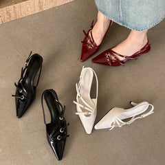 Aiertu  -  Sexy Slingbacks Narrow Band Buckle Strap Pumps Women Pointed Toe Thin Heels Wedding Party Mule Shoes Aiertu