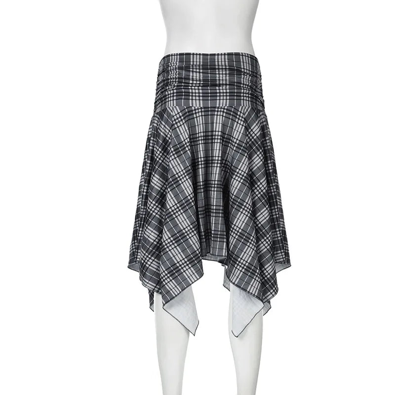 Aiertu  -  Y2k Aesthetic Vintage Plaid Skirts Womens Harajuku High Waist Irregular Vintage Skirt Streetwear Preppy Style Gothic Faldas Aiertu