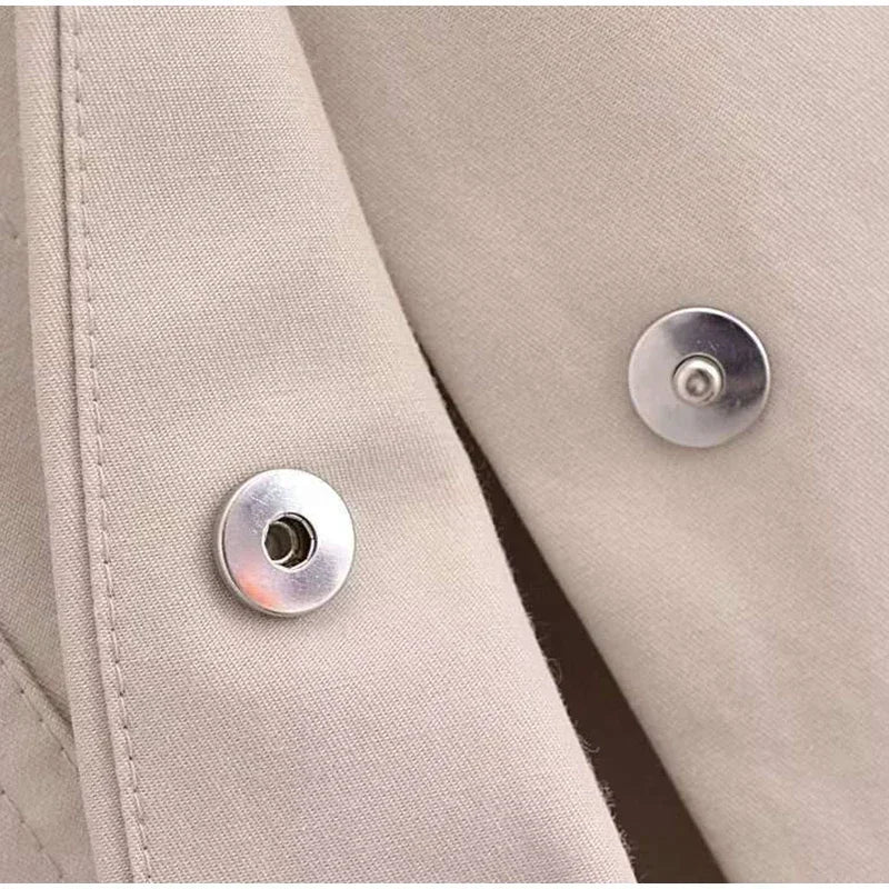 Aiertu  -  Fashion Lapel Spliced Coats Women Casual Single-breasted Pockets Short Sleeve Female Jacket Autumn Lady Solid Loose Outwear Aiertu