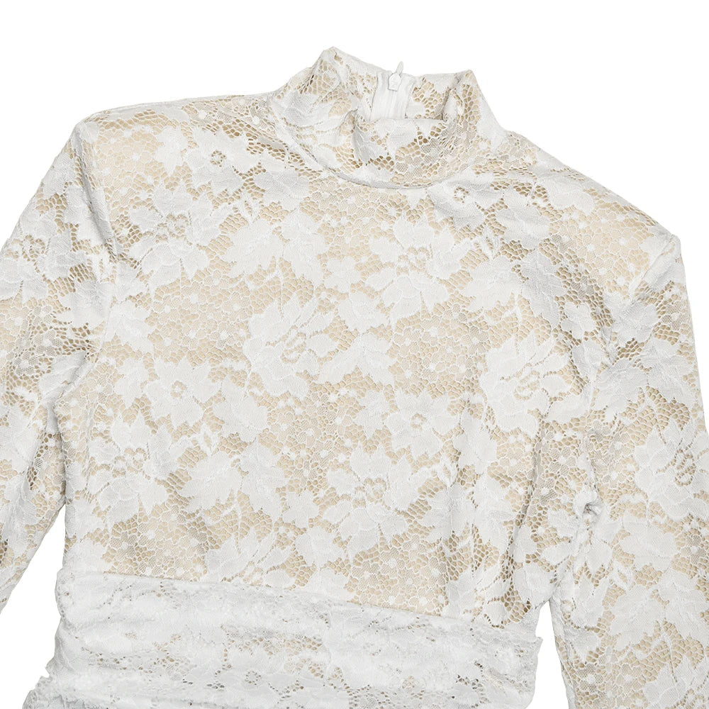 Aiertu  -  Temperament Long Sleeved Lace Patchwork Playsuit Women Fashion Round Neck Lace Up Tight Jumpsuit Summer New Rompers 2026 Aiertu