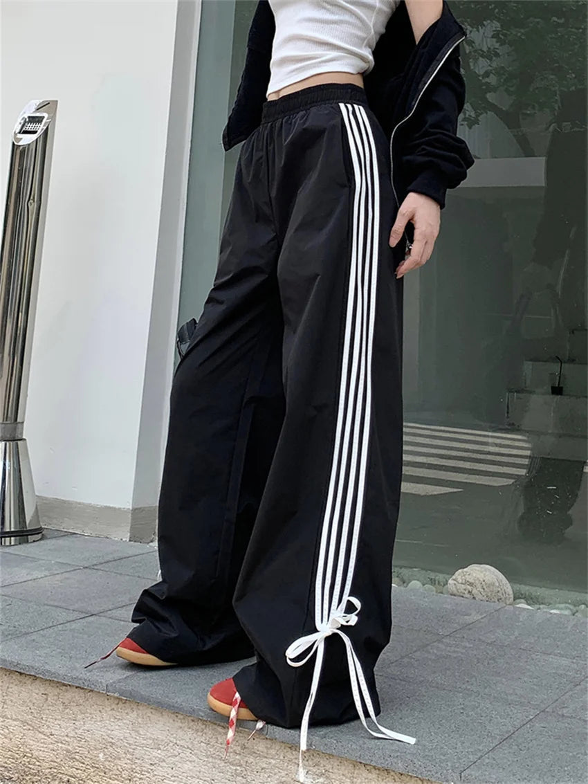 Aiertu  -  Black Sports Pants Women Chic Autumn Classic Wide Leg All Match Casual Fashion Wide Leg Slim Loose High Waist Aiertu