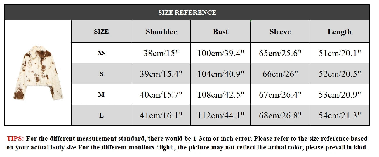 Aiertu  Women Fashion Faux Fur Printed Front Zipper Jackets Vintage Lapel Neck Long Sleeves Female Chic Lady Outfits Aiertu
