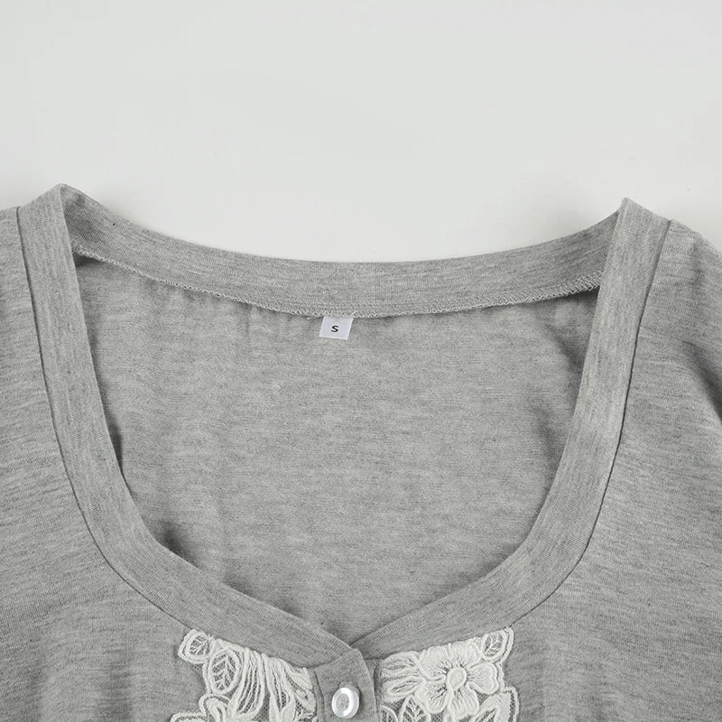 Aiertu  Cute Lace Trim Slim Simple T-Shirts Summer Sweet Basic All-Match Fashion Trendy Japanese Women’s Clothes Aiertu