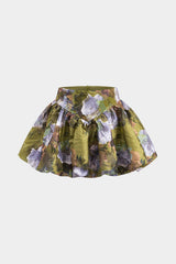 Aiertu  -  Jacquard Ruched Zipper Puff Hem Skirt Aiertu