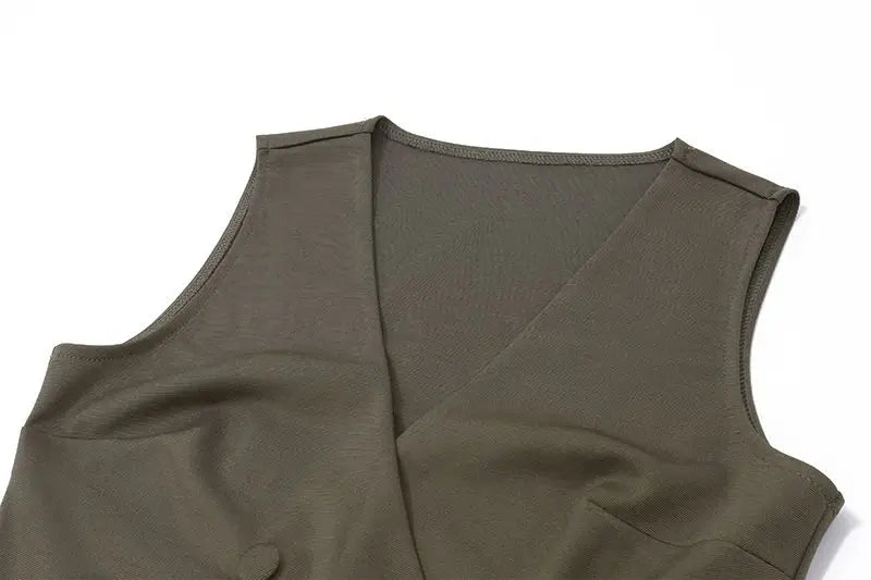 Aiertu  -  Sweet Hot Girl Casual Seuit Women's Summer Retro V-neck Sleeveless Double Breasted Vest A-line Pleated Skirt Two-piece Set Aiertu