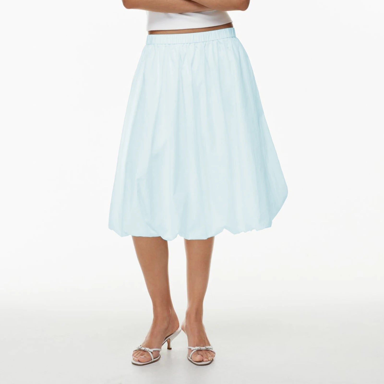 Aiertu  -  Women Bubble A-Line Skirt Casual Summer Solid Color Elastic Waist Gothic Midi Skirt for Beach Vacation Club Streetwear Aiertu