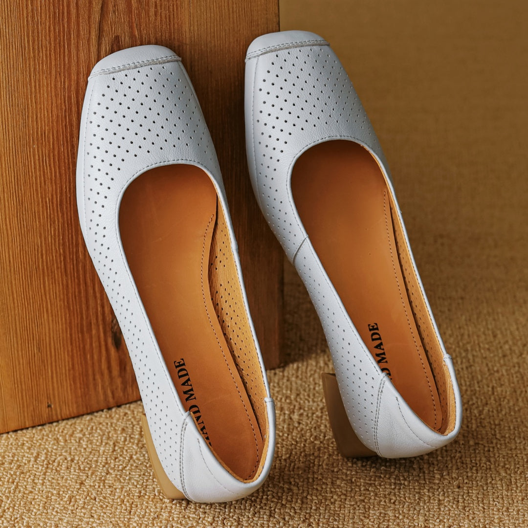 Aiertu  -  summer new women's cow leather hollow-out breathable summer 3cm low heel pumps elegant ladies OL style slim heeled shoes 41 Aiertu
