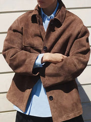 Aiertu  -  Fashon Brown Single Breasted Suede Jackets Women Fashion Lapel With Pockets Long Sleeve Coats 2026 Chic Lady Casual Outerwear Aiertu