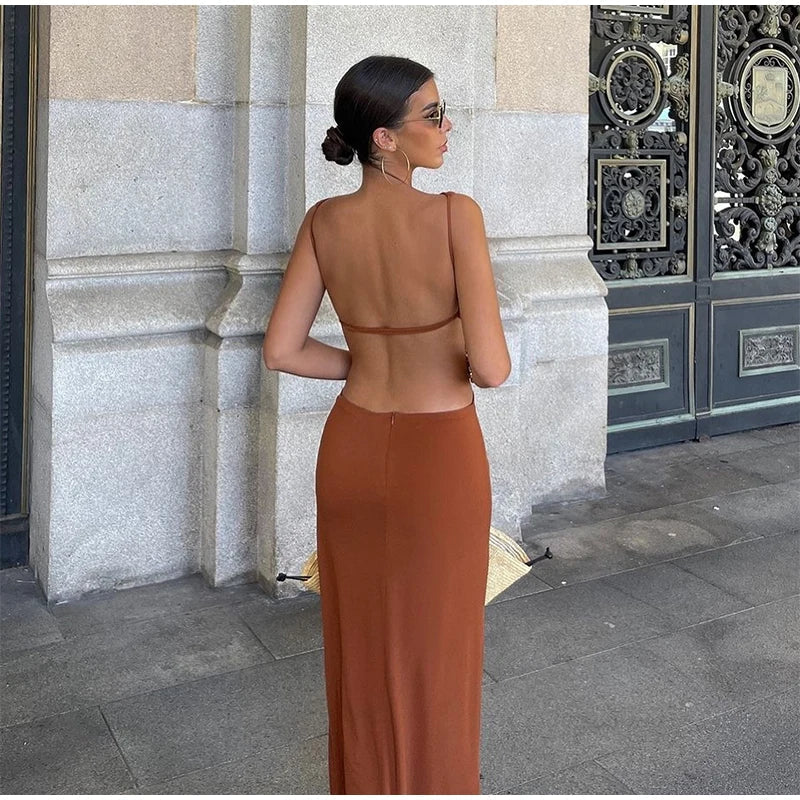 Aiertu  -  Sexy Knot Ruched Hollow Out Dress Woman Slim Off Shoulder Backless Bodycon Midi Robes Summer Autumn Party Evening Dresses Aiertu