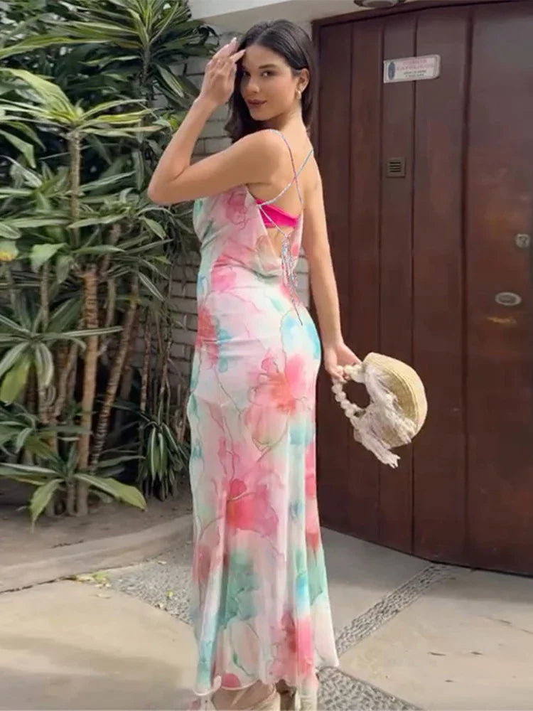 Aiertu  -  Women Sexy Off Shoulder 3 Piece Set Chic Printed High Slit Skirt Sleeveless Camisole Suit 2026 Summer Beach Vacation Lady Outfit Aiertu