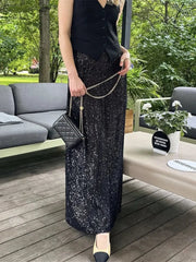 Aiertu  -  Women Sequin Midi Skirts Low Waist Straight Long Skirts Summer Party Club Beach Sexy Elegant Skirts See Through Bikini Cover-ups Aiertu