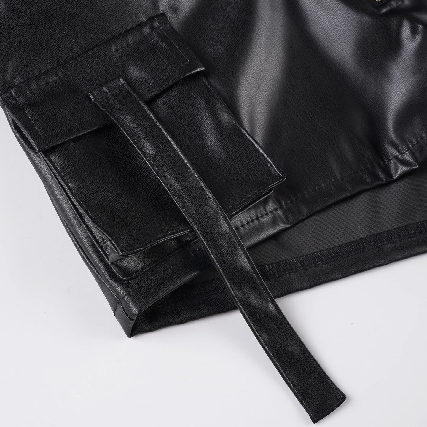 Aiertu  -  Punk Style Black Leather Shorts Solid Skinny Button-up Low Rise Pockets Patchwork Cargo Shorts Women Summer Streetwear Aiertu