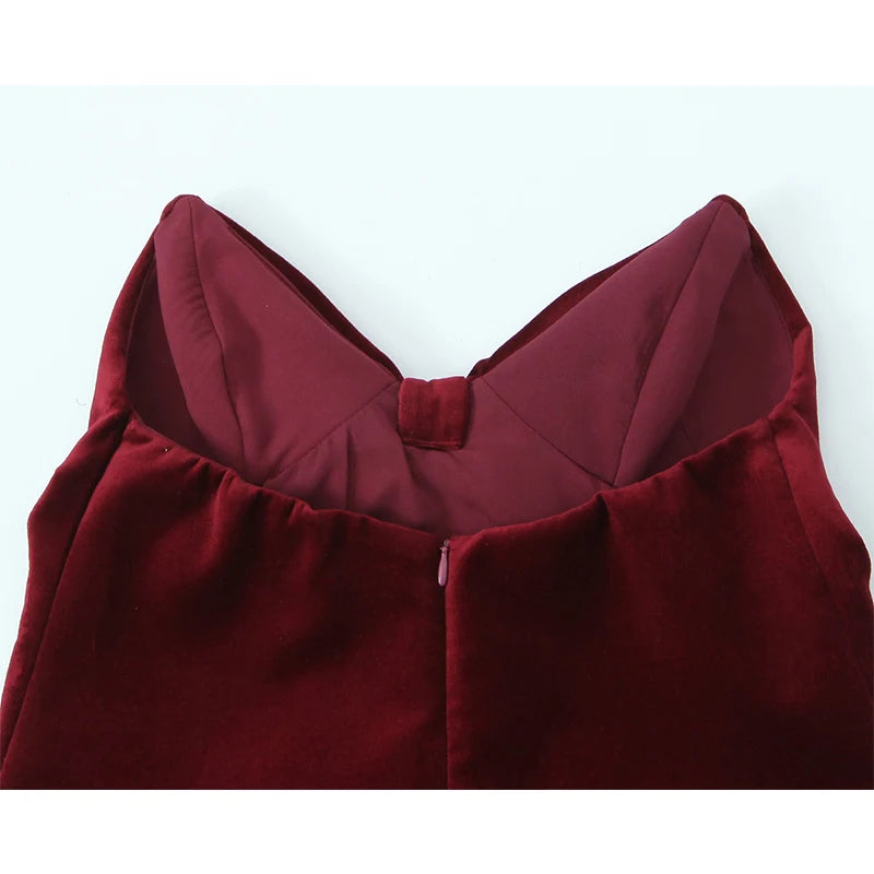 Aiertu  -  High Street Women Wine Red Velvet Bow Strapless Top Sexy Sleeveless Chic Party Crop Top Ropa Para Mujer Aiertu