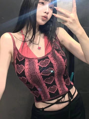 Aiertu  -  Fake Two Pieces Heart Knitted Sexy Harajuku Tanks Women Outerwear Y2k Aesthetic Camisole Fashion Streetwear  Halter Crop Top Aiertu