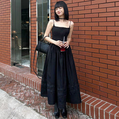Aiertu - Lace Up Corset Black Maxi Dress Aiertu