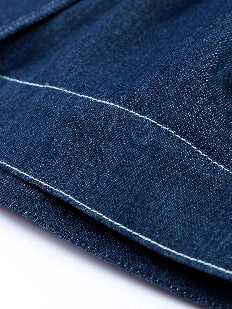 Aiertu  -  Vintage Blue Denim Women's Shirts Slim Lapel Long Sleeve Waist Up Zipper Button Jacket Fashion High Street Female Commuting Tops Aiertu