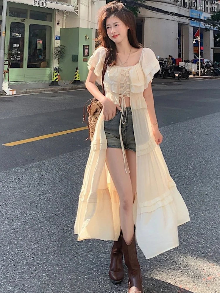 Aiertu  -  Summer Slash Neck Off Shoulder Sexy Women Dresses Y2k Aesthetic Basic Split Slim Dress Fairy Harajuku Bandage Fashion Vestidos Aiertu