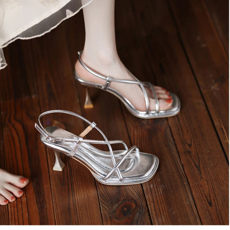 Aiertu  -  Summer New Simple Square Headed Slim Strap Thick Heel Sandals for Women, Straight Toe Open Toe Sandals for Women Aiertu