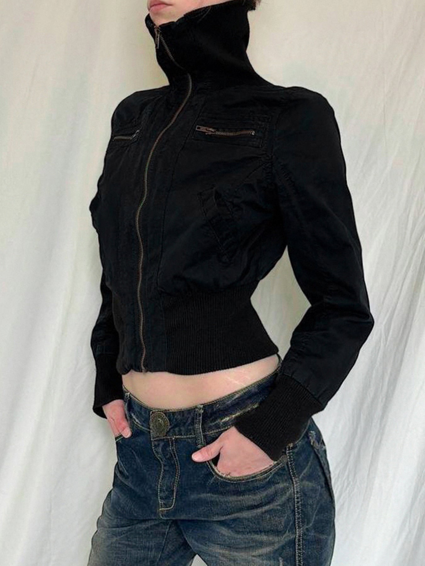 Aiertu - summer inspo Korean Street Style Black Zip Up Turtleneck Slim Long Sleeve Bomber Jackets For Women Autumn New Fashion Gothic Outwears Aiertu