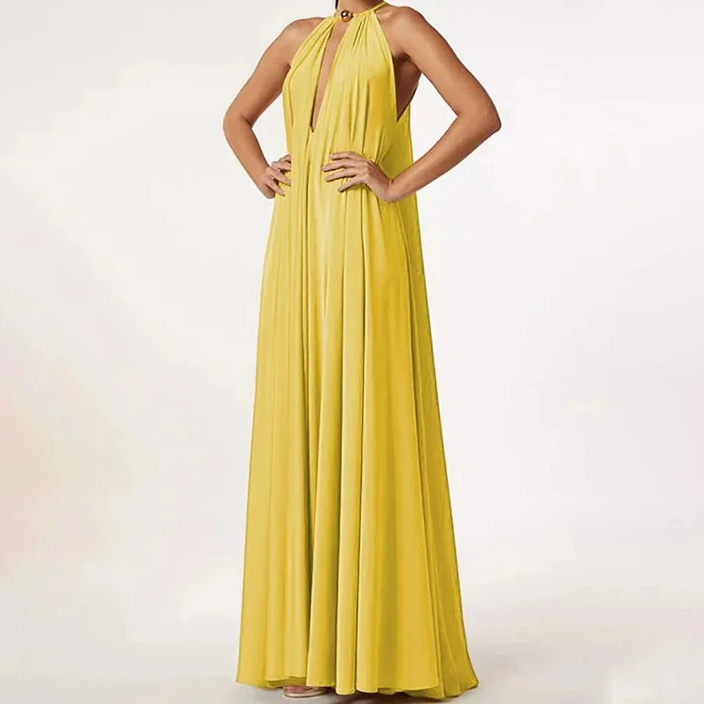 Aiertu  -  Solid Color Halter Long Dress Women's Swimwear Summer Elegant Bikini Suit Cutout Sleeveless Vacation Luxury Beach Swimsuits Aiertu